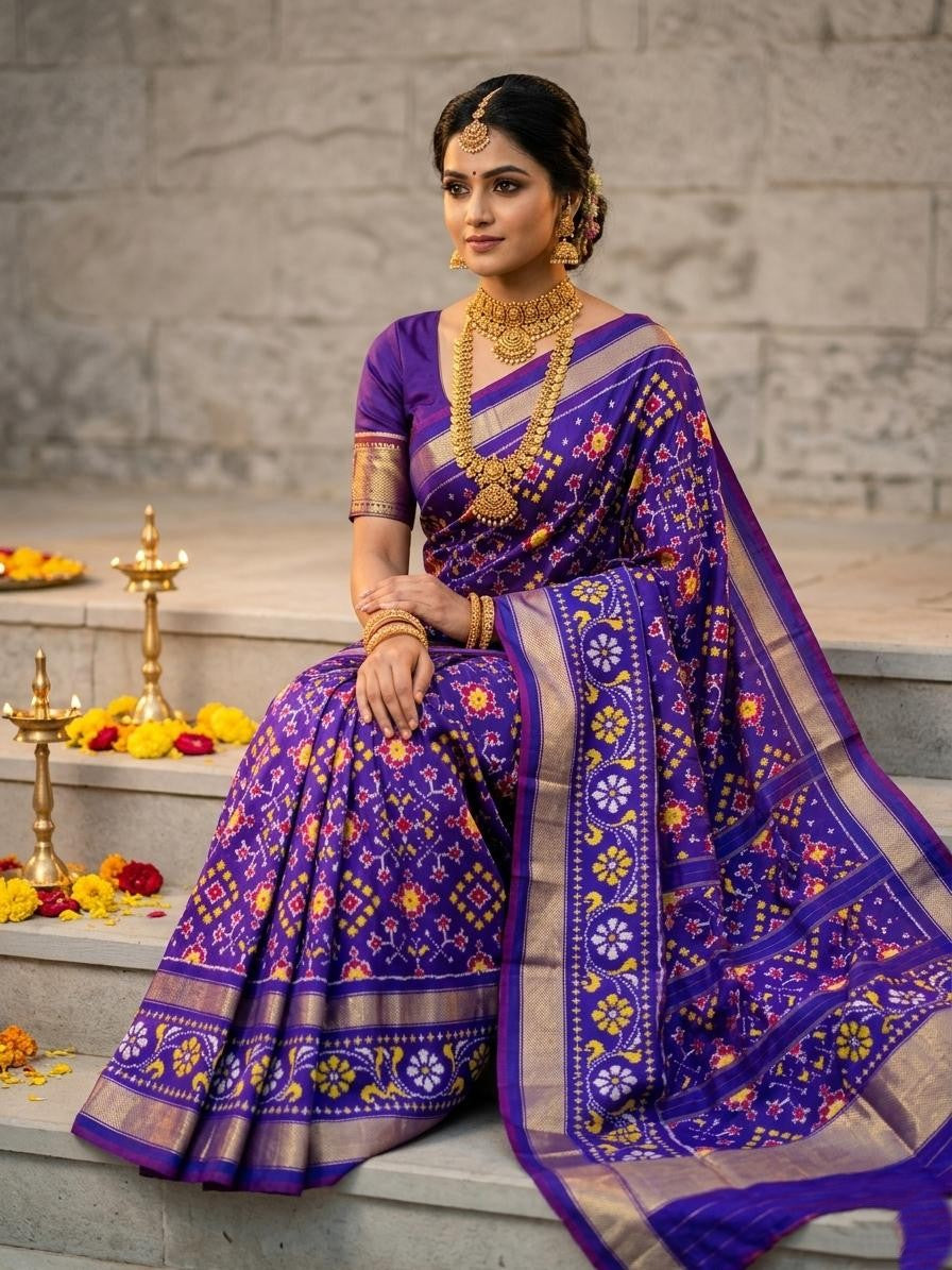 Royal Purple Bentex Handloom Silk Saree with Luxury Gold Weaving | Premium Collection