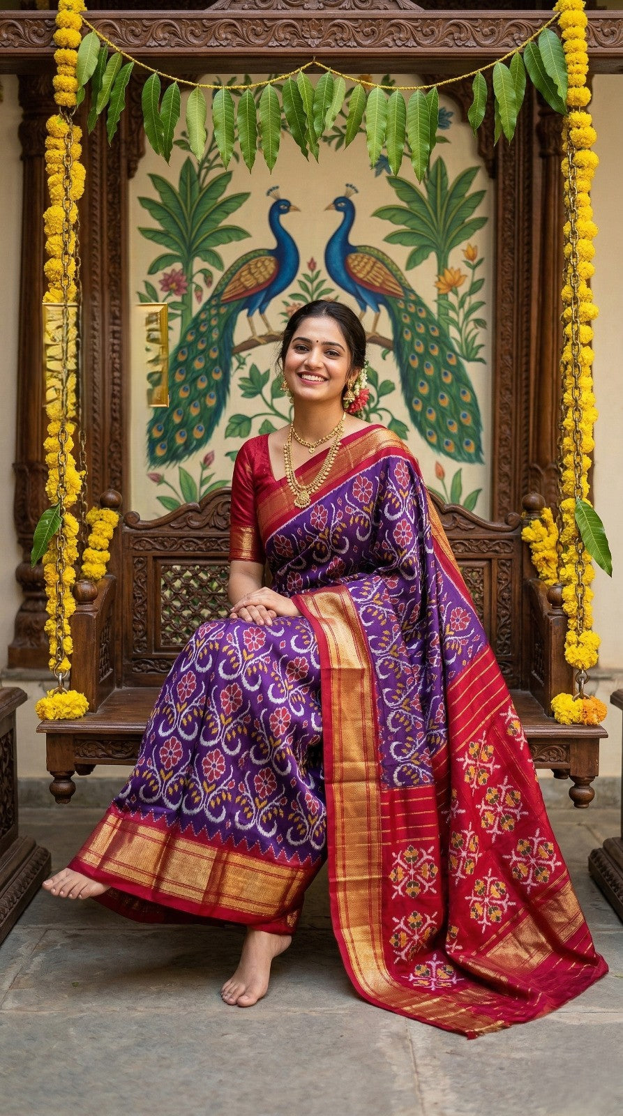 Royal Purple Bentex Handloom Silk Saree with Traditional Pink Zari Border | Premium Collection
