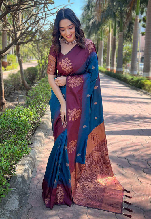 Soft Lichi Silk Saree – Navy Blue with Rich Pallu and Jacquard Work
