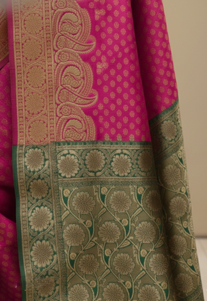 Beautiful Jaquard Saree For Women - Pink