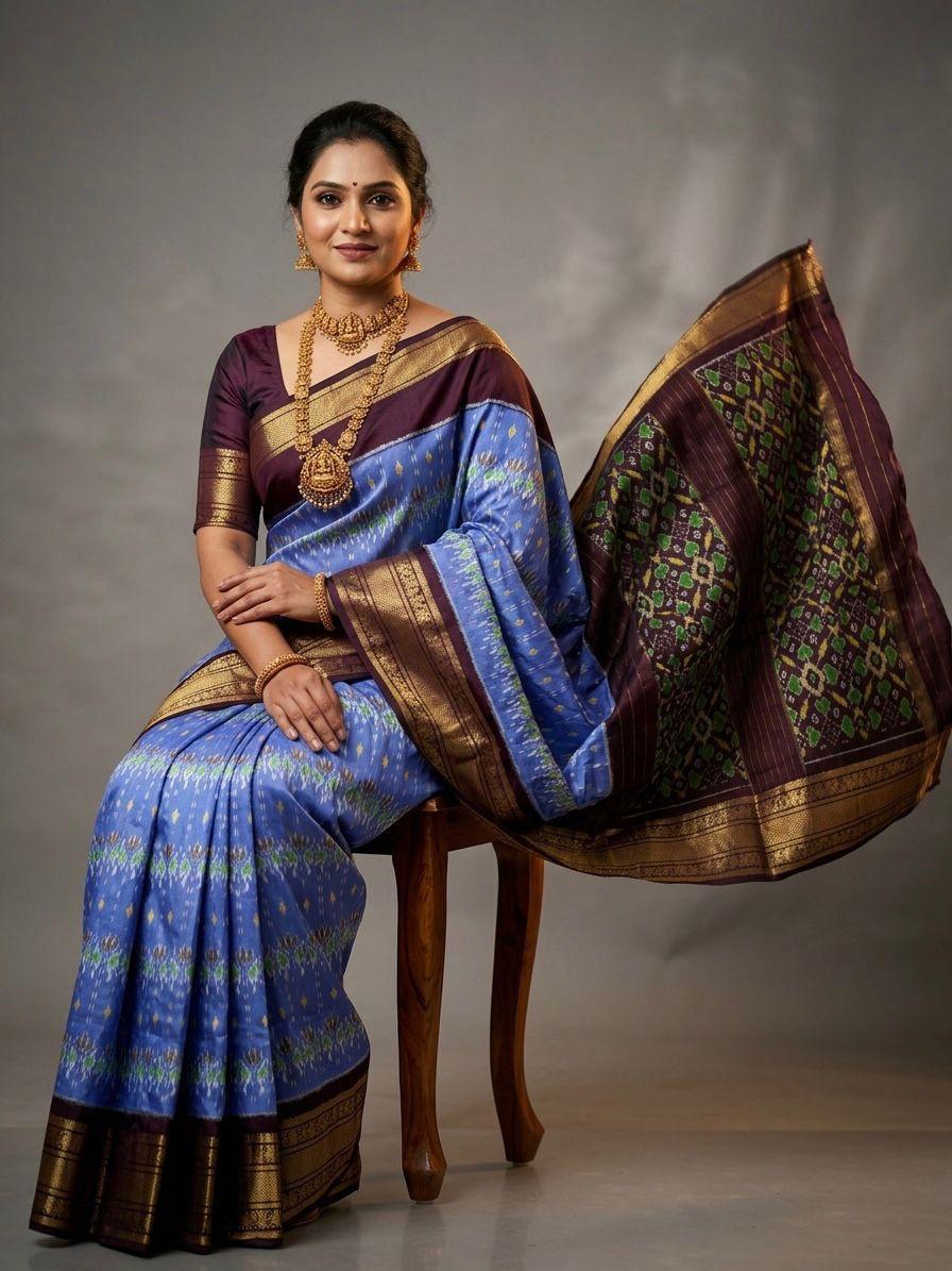 Sky Blue Handloom Pattu Silk Saree with Black Rich Designer Pallu | Premium Collection