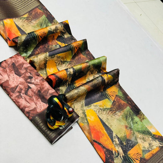 Elegant Multi Colour Butter Silk Printed Saree For Daily Wear | Premium Collection