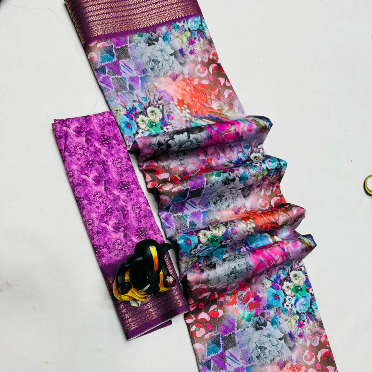 Purple Soft Silk Casual Saree With Modern Digital Prints | Premium Collection
