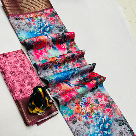 Lightweight Pink Silk Saree With Traditional Digital Design | Premium Collection