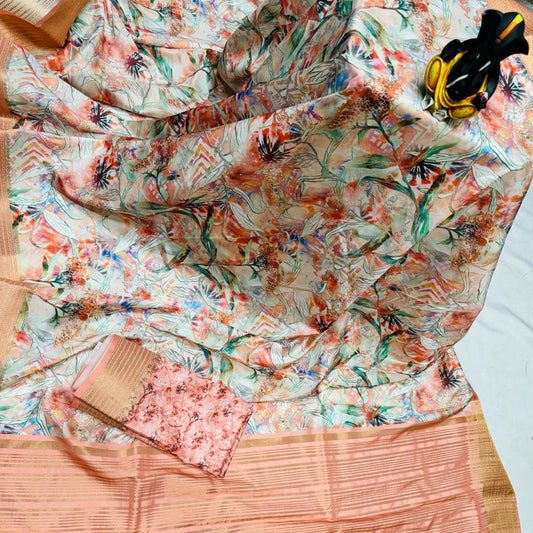 Printed Orange Saree For Office And Casual Outings | Premium Collection
