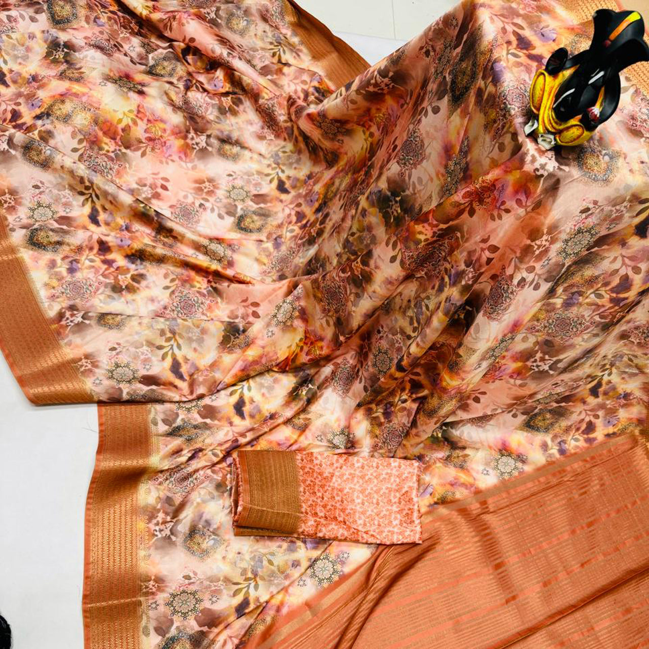 Vibrant Brown Digital Printed Saree In Butter Silk | Premium Collection