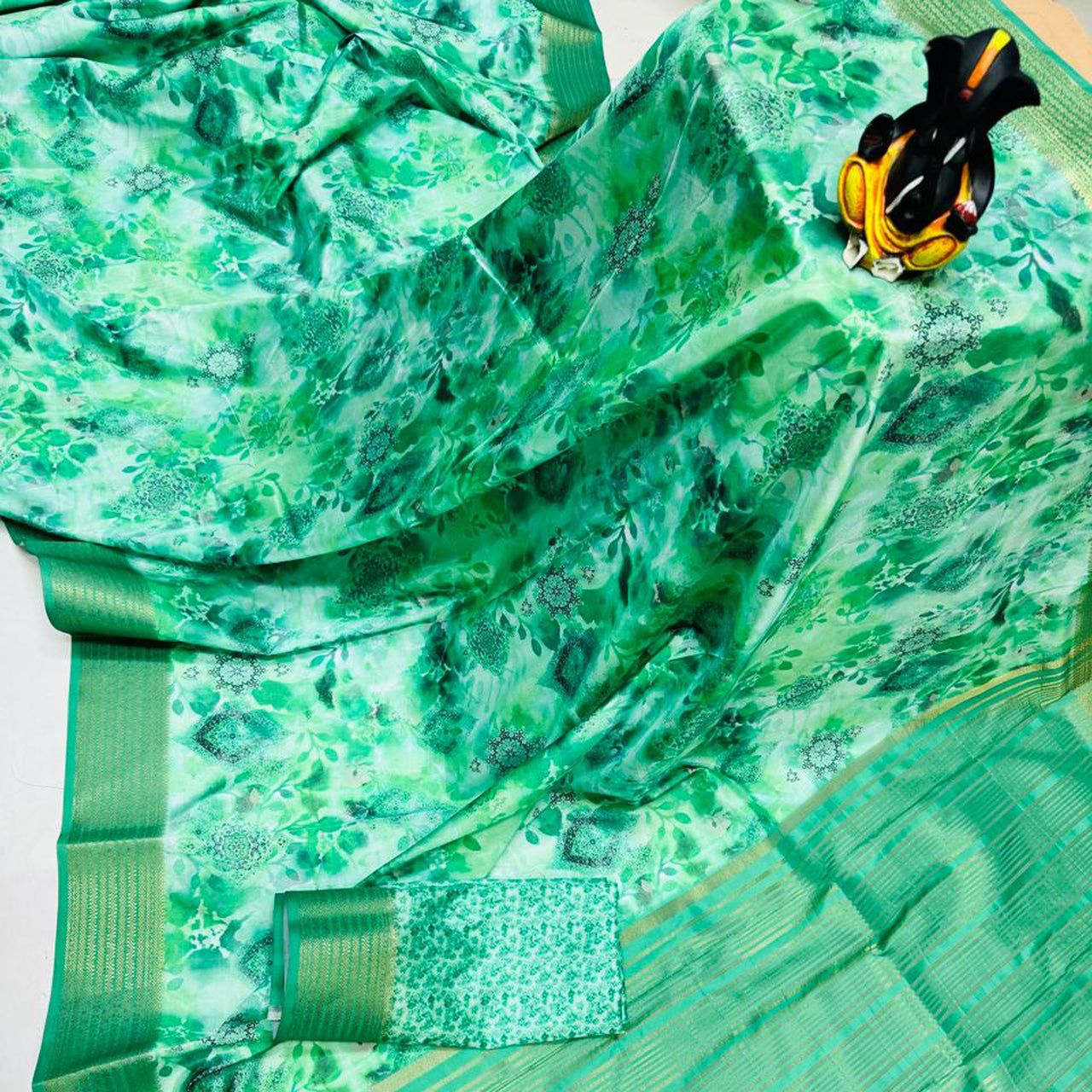 Classic Green Saree In Printed Butter Silk Style | Premium Collection