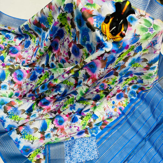 Casual Designer Blue Silk Saree With Print | Premium Collection