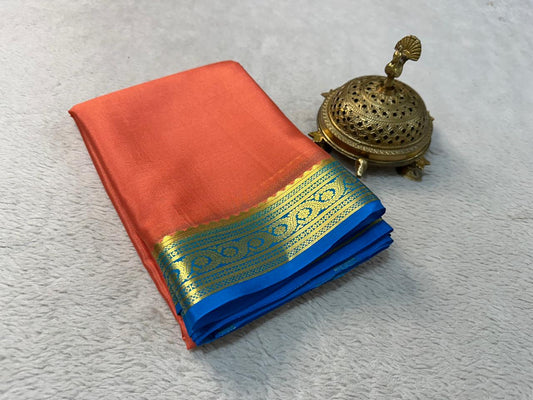 Zari Woven Border Saree In Pure Orange Mysore Silk | Premium Collection