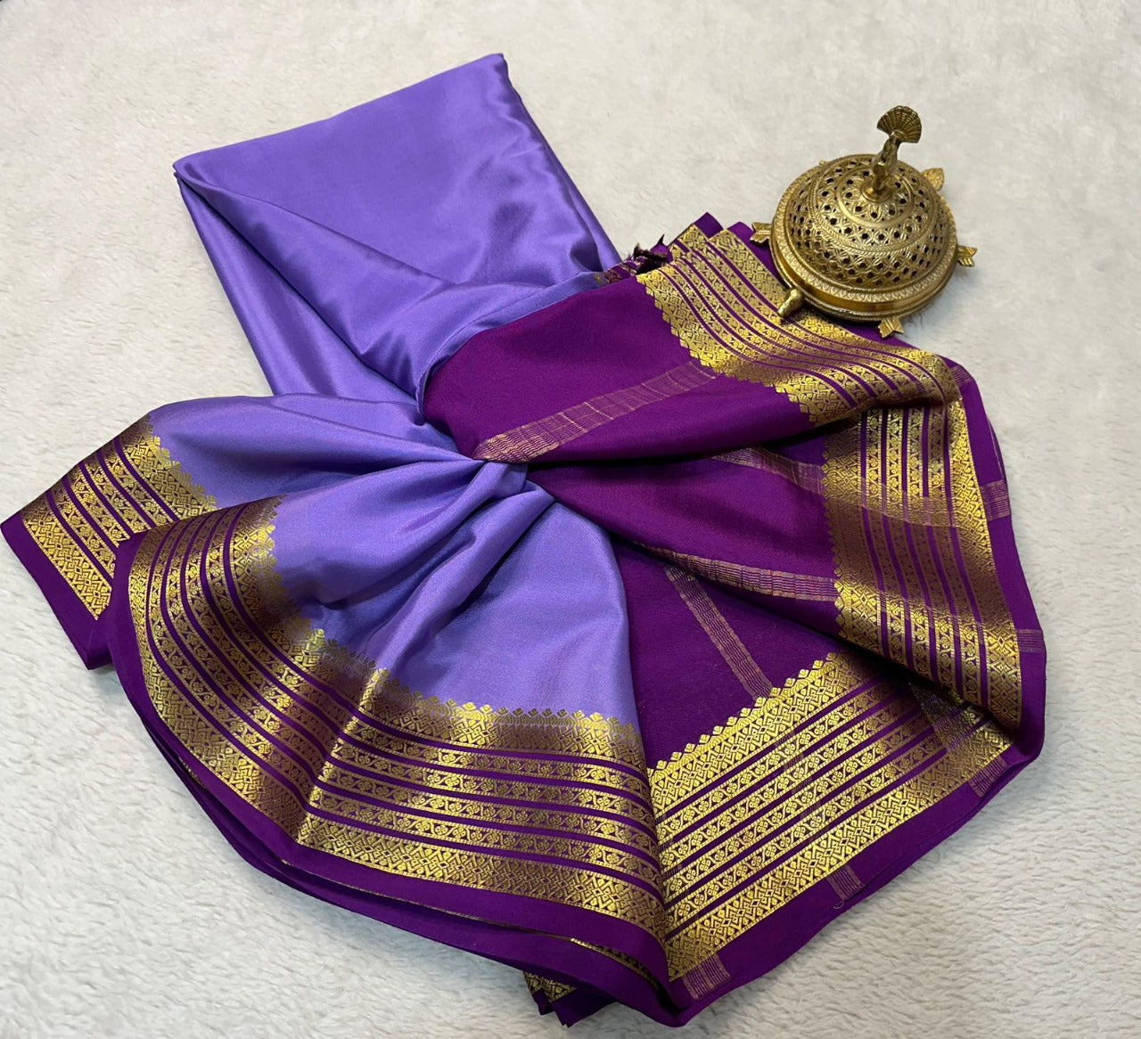 Soft Pure Mysore Silk Saree In Purple With Zari Border Work | Premium Collection