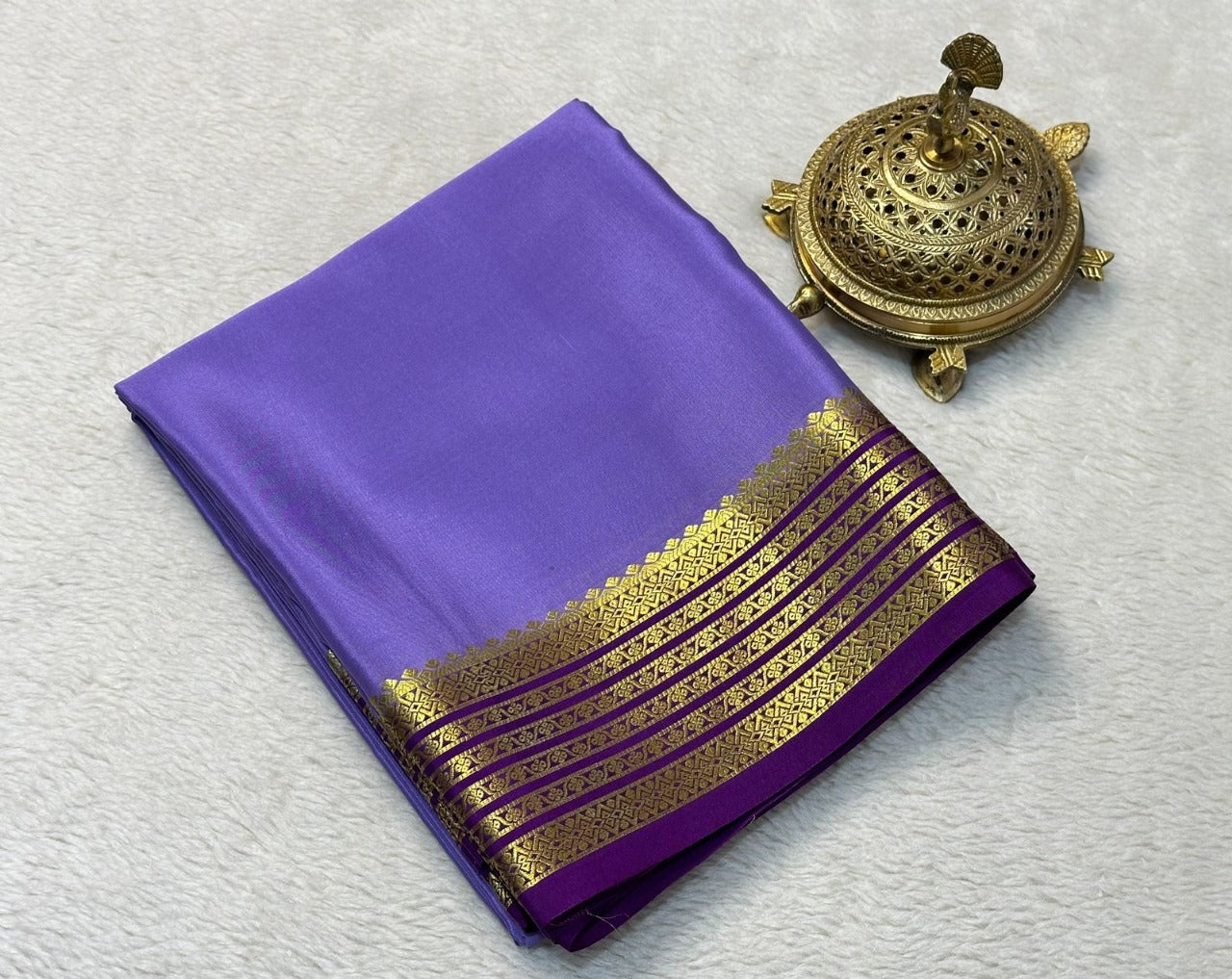 Soft Pure Mysore Silk Saree In Purple With Zari Border Work | Premium Collection