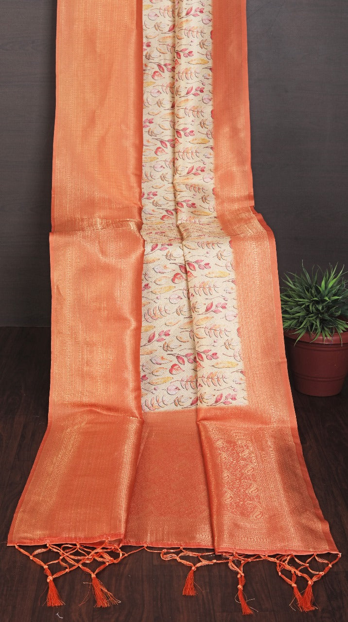 Graceful Orange Soft Silk Saree With Digital Ethnic Design | Premium Collection