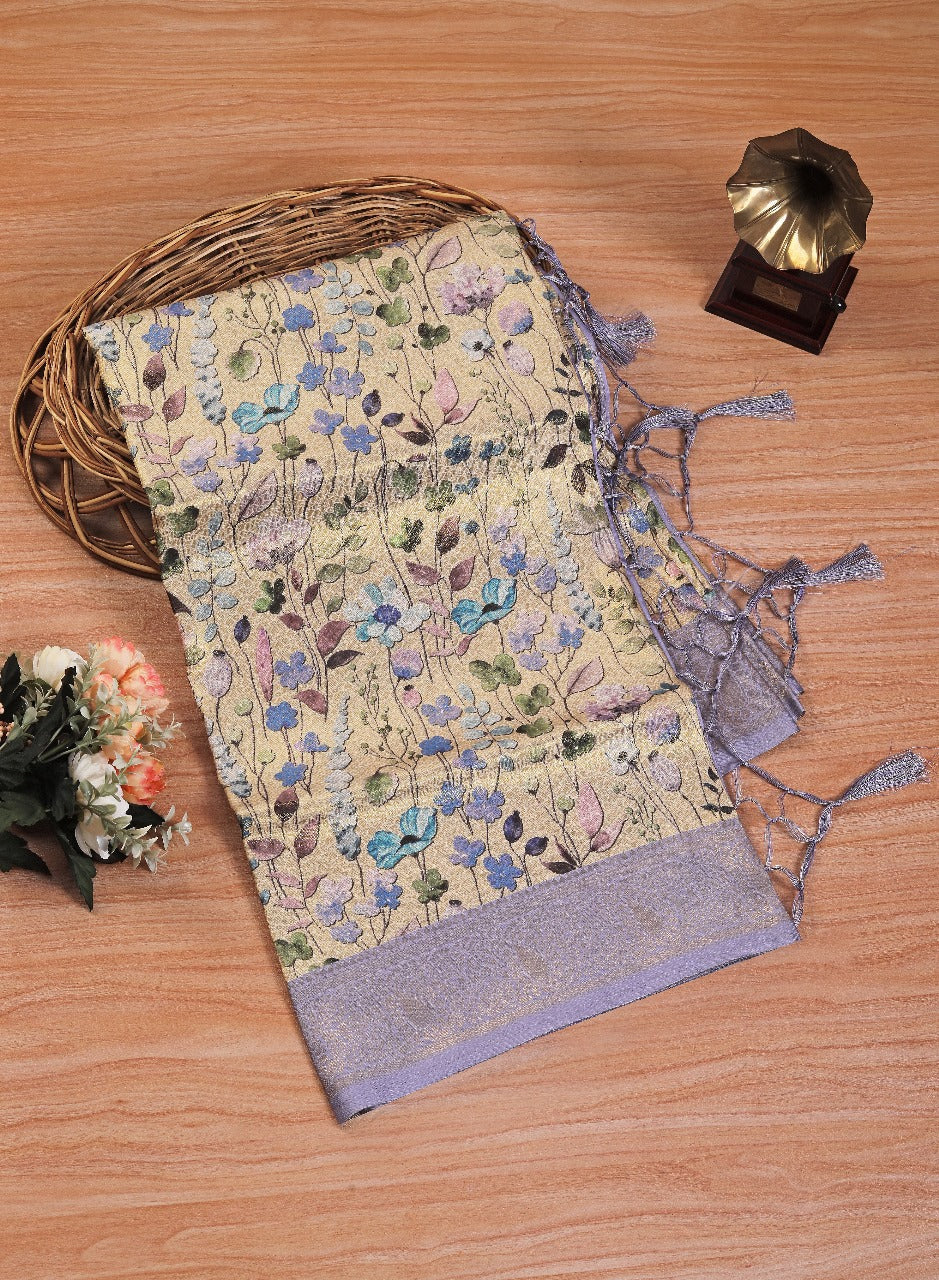 Stunning Digital Printed Saree In Lavender Soft Silk Fabric | Premium Collection