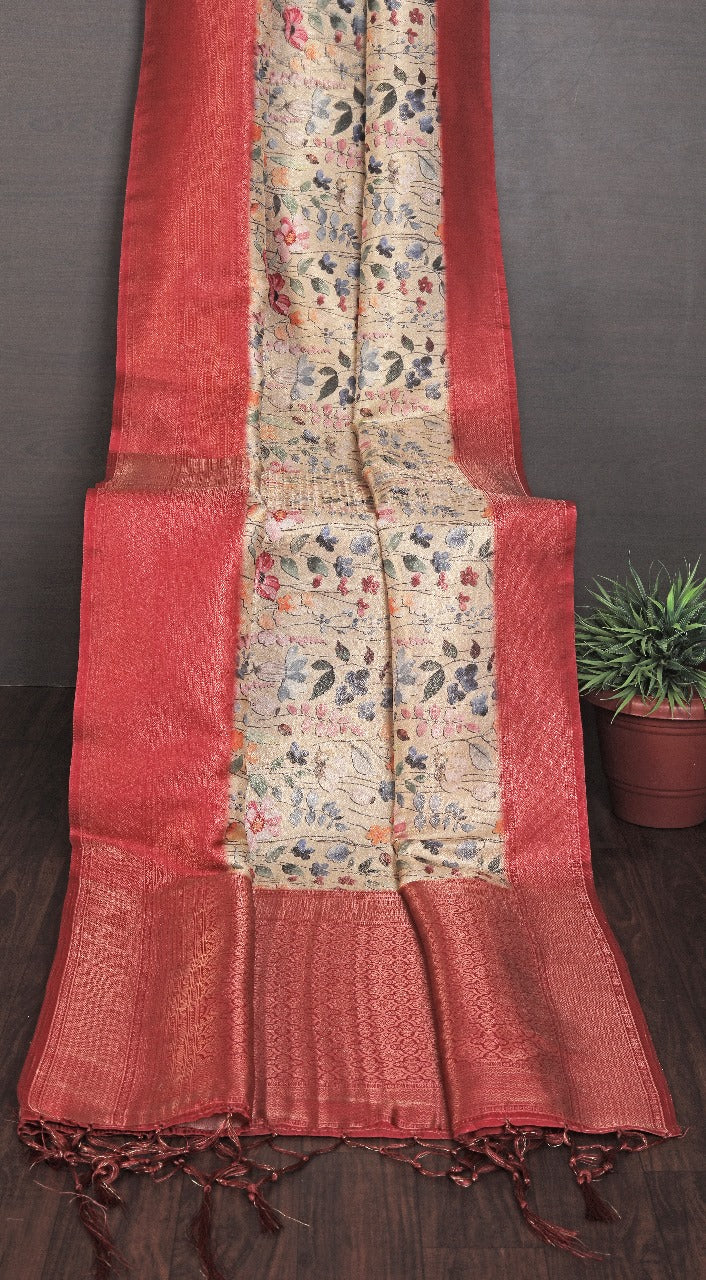 Digital Art Inspired Soft Silk Saree In Red Tone | Premium Collection