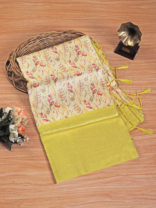 Heritage Digital Print Saree In Yellow Soft Silk Weave | Premium Collection