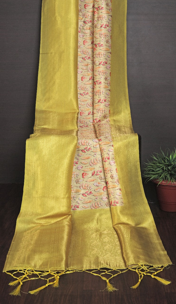 Heritage Digital Print Saree In Yellow Soft Silk Weave | Premium Collection