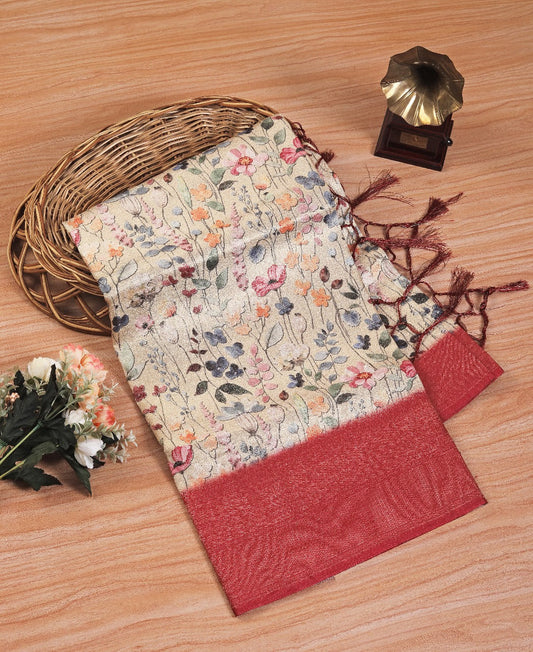 Digital Art Inspired Soft Silk Saree In Red Tone | Premium Collection