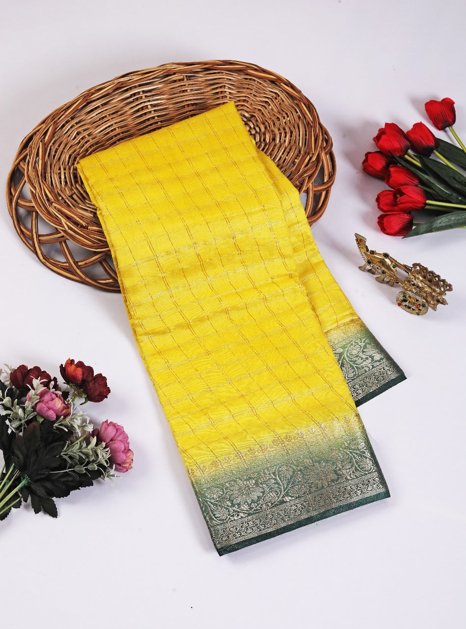 Traditional Yellow Silk Saree With Zari Border Ethnic Festive Look | Premium Collection