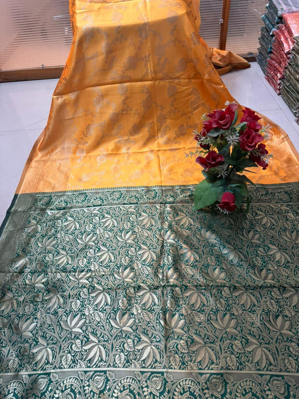 Beautiful Jaquard Saree For Women - Mustard