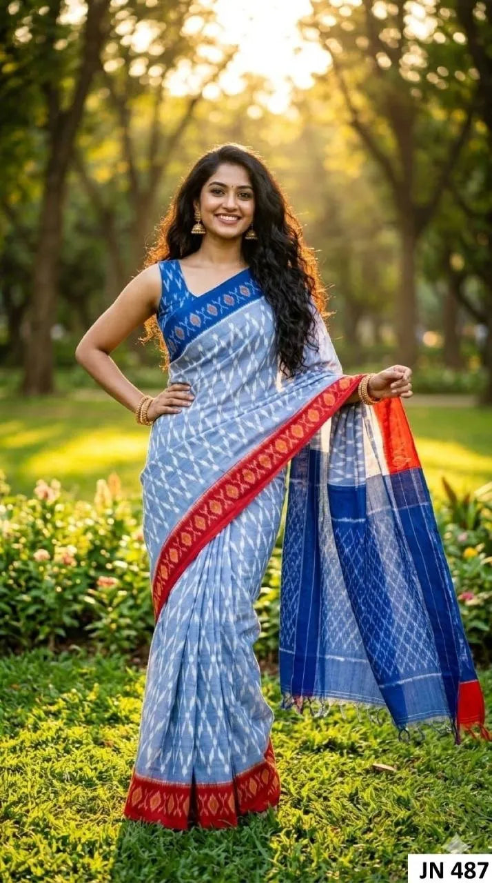 Pochampally Ikkat Pure Mercerized Cotton Saree – Double Ikat Weave