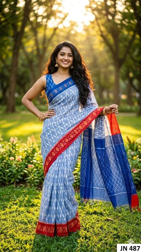 Pochampally Ikkat Pure Mercerized Cotton Saree – Double Ikat Weave