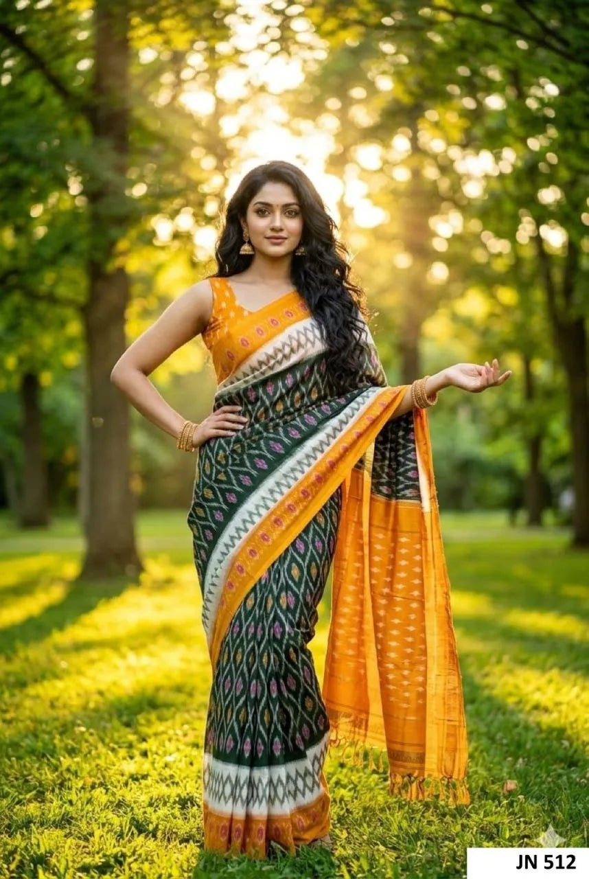 Pochampally Ikkat Pure Mercerized Cotton Saree – Double Ikat Weave