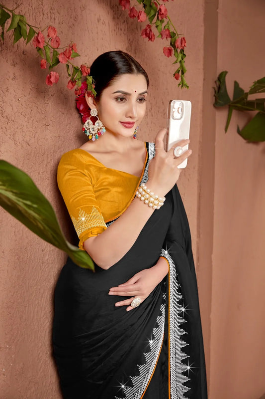 Chinon Silk Star Georgette Saree with Bandhani Print