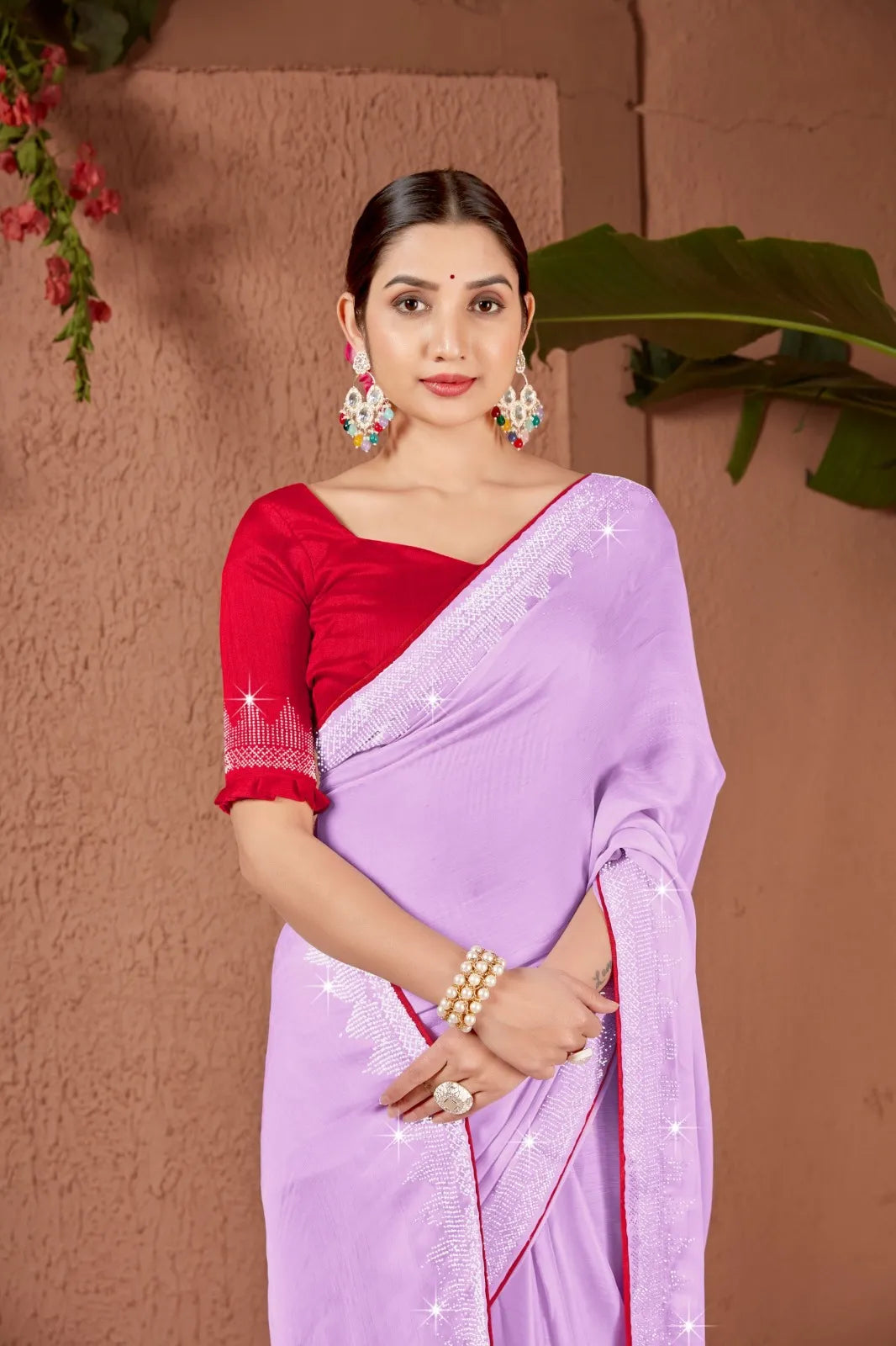Chinon Silk Star Georgette Saree with Bandhani Print