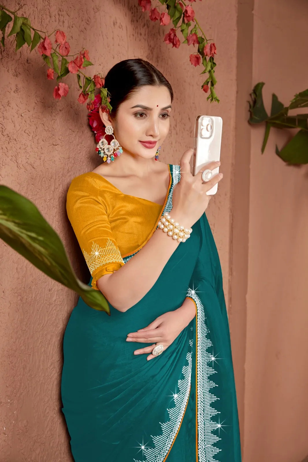 Chinon Silk Star Georgette Saree with Bandhani Print