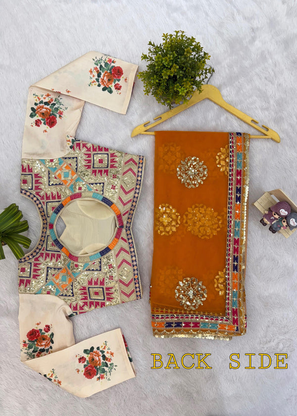 Embroidered fabric with floral patterns on a textured surface
