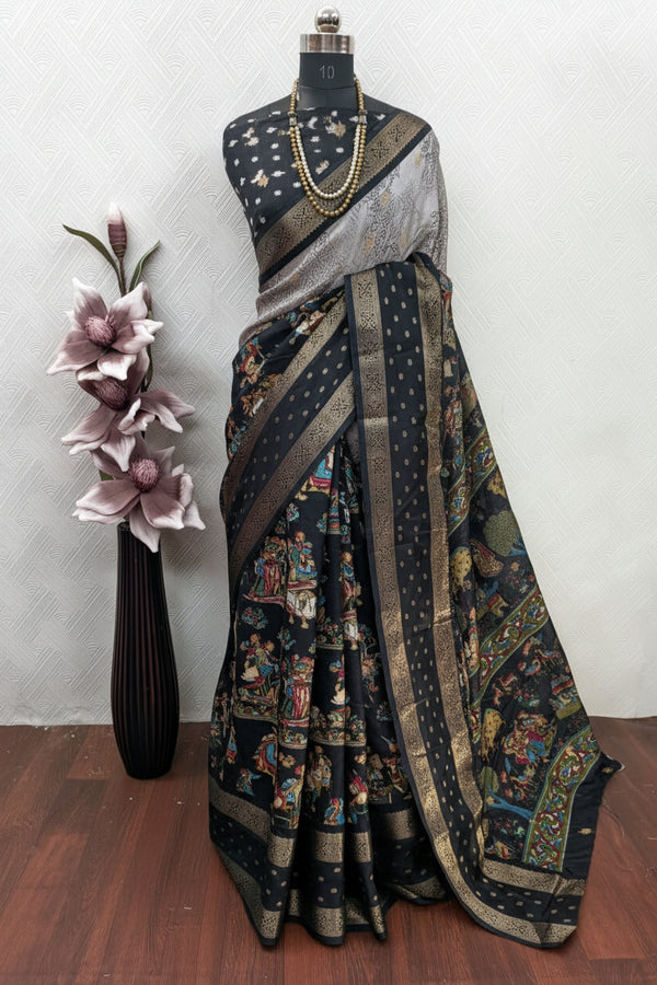Dola Mash Mellow Green Silk Saree with Contrast Zari Jacquard Hamsa Border – Sanskriti Saree