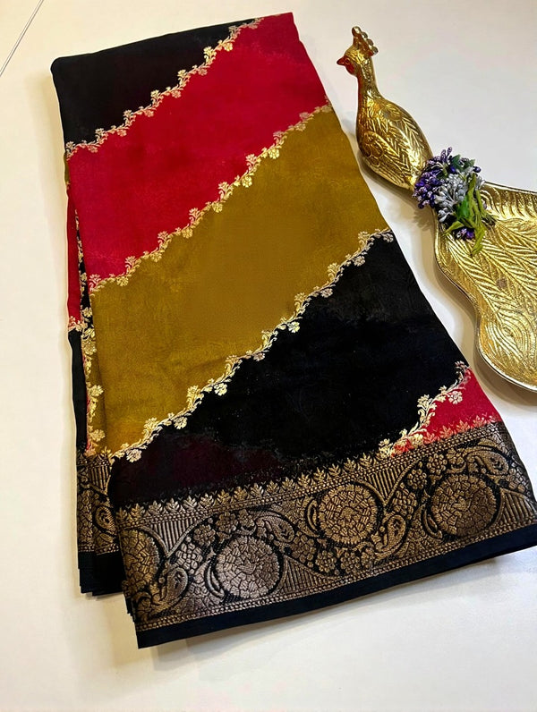Soft Cotton Lehariya Foil Print Saree with Matching Running Blouse – Sanskriti Saree