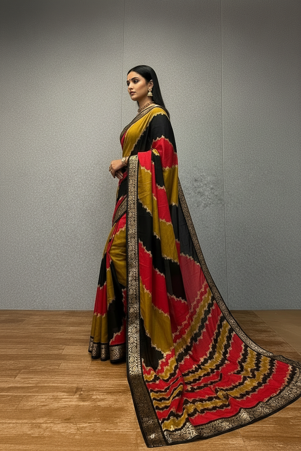 Soft Cotton Lehariya Foil Print Saree with Matching Running Blouse – Sanskriti Saree