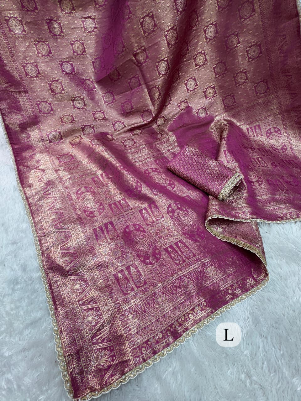 Swara pink satin jacquard silk saree worn with border detail