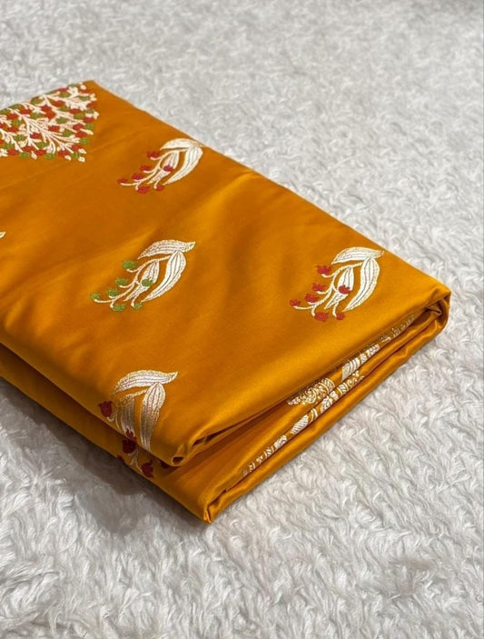 Brown Banarasi Minakari Mashru silk saree with zari border