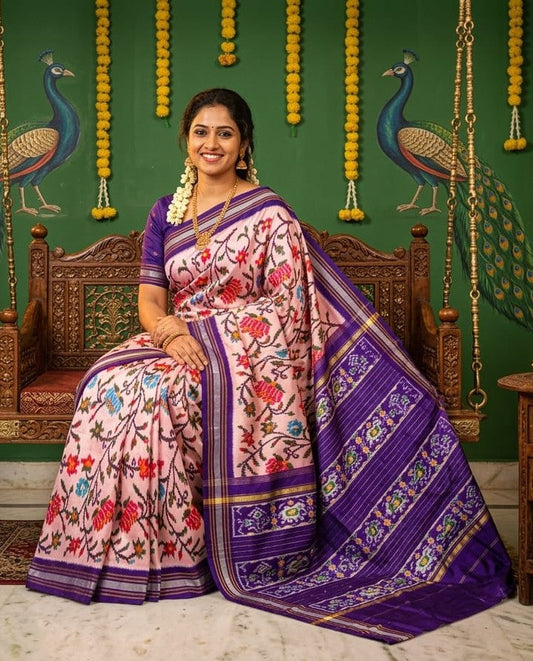 White Barista Soft Silks Saree with Purple Traditional Designer Weaving | Premium Collection