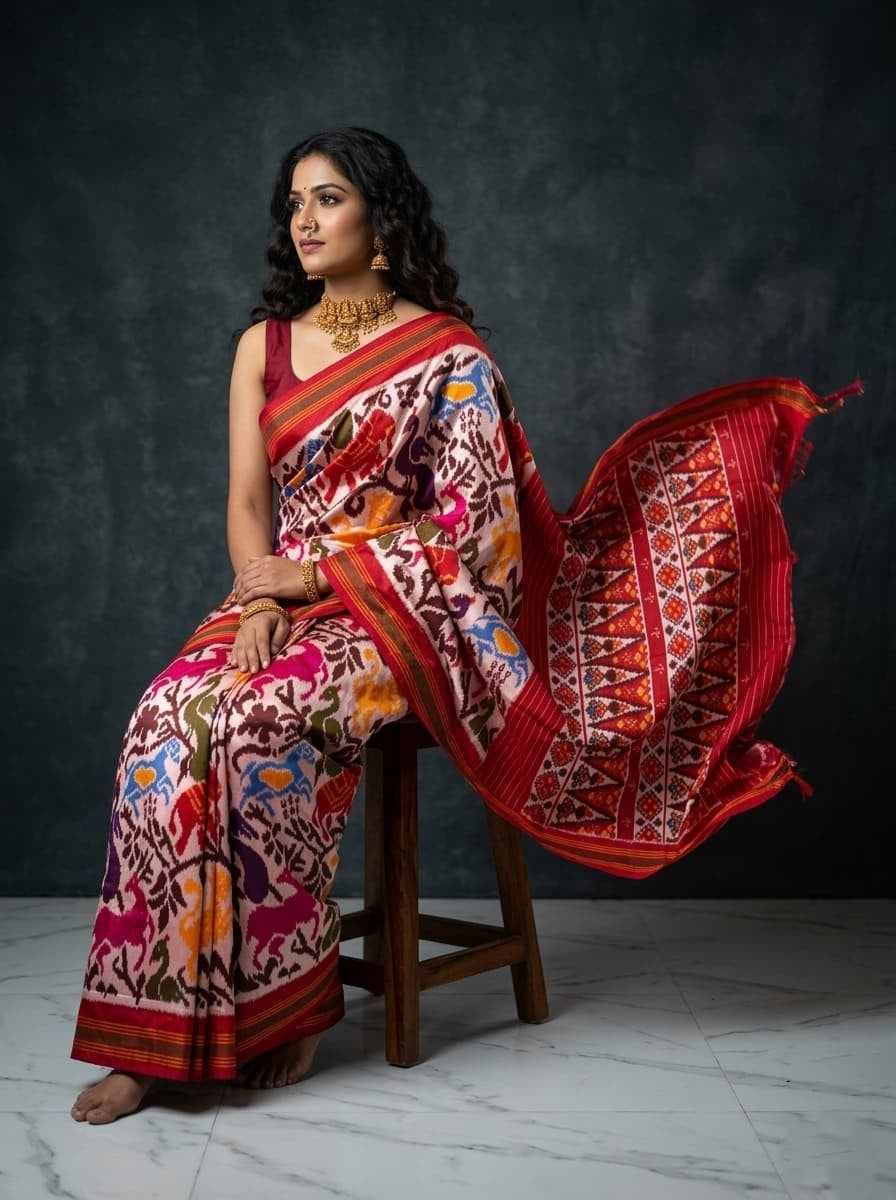 White Barista Soft Silks Saree with Red Artistic Designer Border | Premium Collection