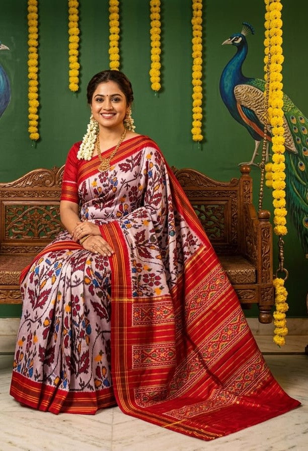 White Barista Soft Silks Saree with Red Luxury Designer Pallu | Premium Collection