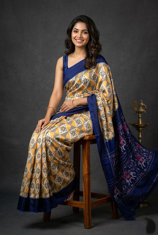 White and Blue Barista Soft Silks Saree with Royal Designer Border | Premium Collection