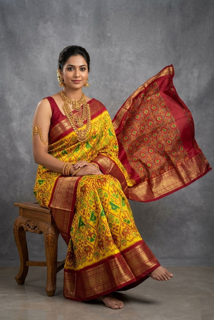 Yellow Bentex Handloom Silk Saree with Maroon Rich Ethnic Pallu | Premium Collection