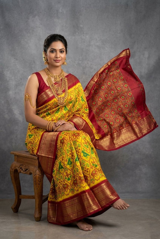 Yellow Bentex Handloom Silk Saree with Maroon Rich Ethnic Pallu | Premium Collection