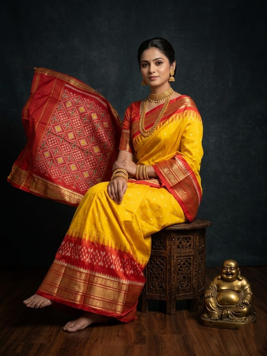 Yellow Handloom Pattu Silk Saree with Red Ethnic Zari Border | Premium Collection