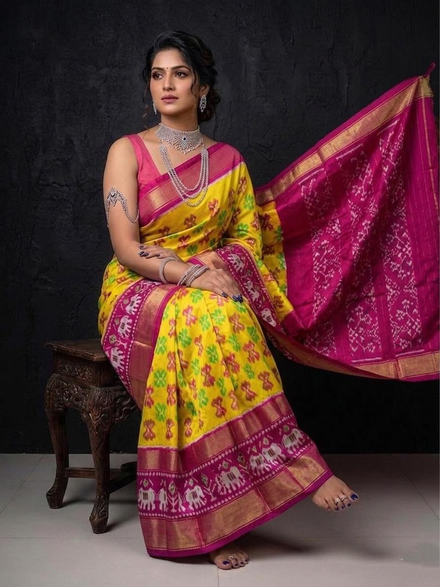 Yellow Pink Banarasi Style Handloom Kotha Silk Saree | Premium Collection