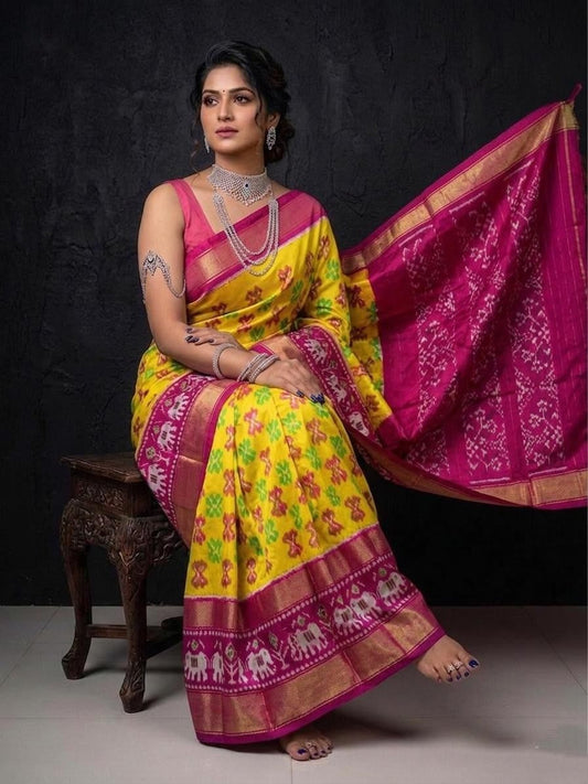 Yellow Pink Banarasi Style Handloom Kotha Silk Saree | Premium Collection