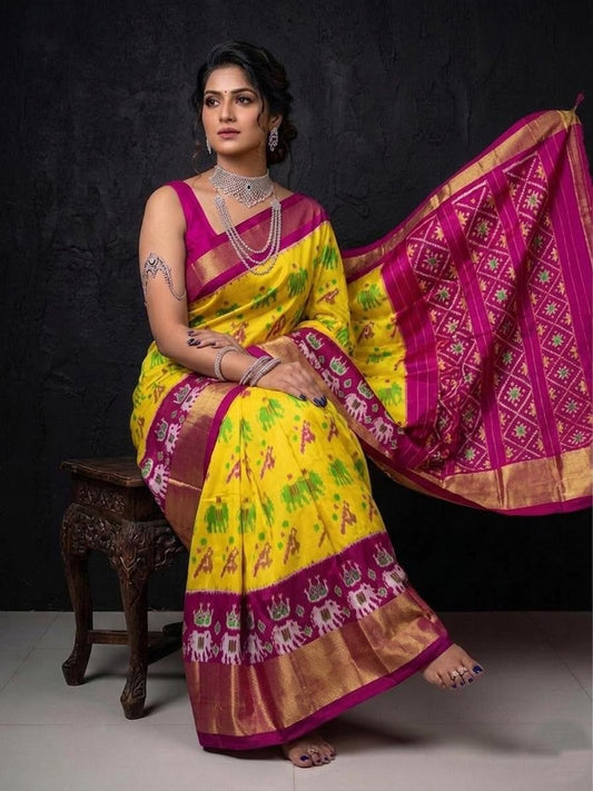 Yellow Pink Festive Handloom Kotha Silk Saree | Premium Collection