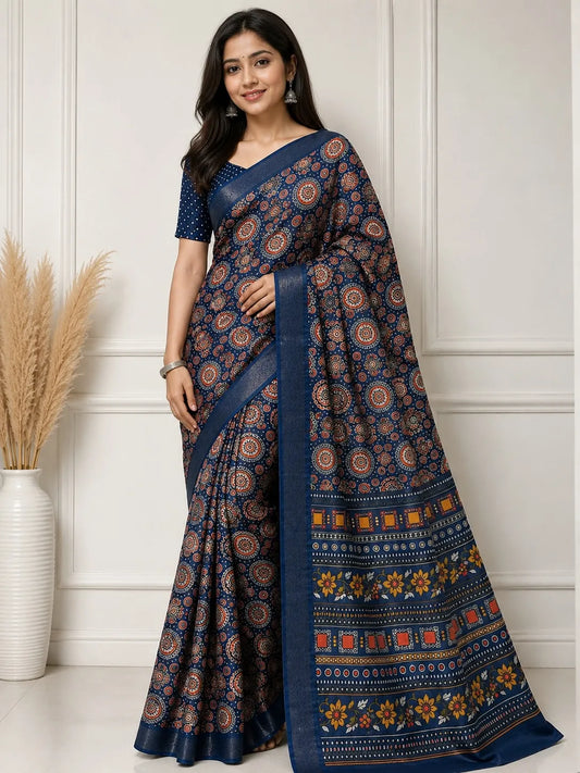 beautifully Mandala Mocha Silk Saree