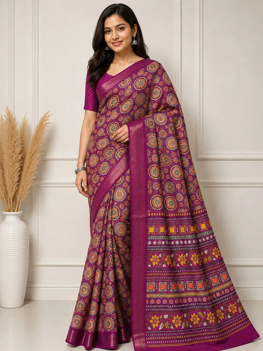 beautifully Mandala Mocha Silk Saree