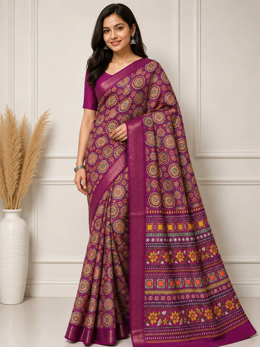 beautifully Mandala Mocha Silk Saree