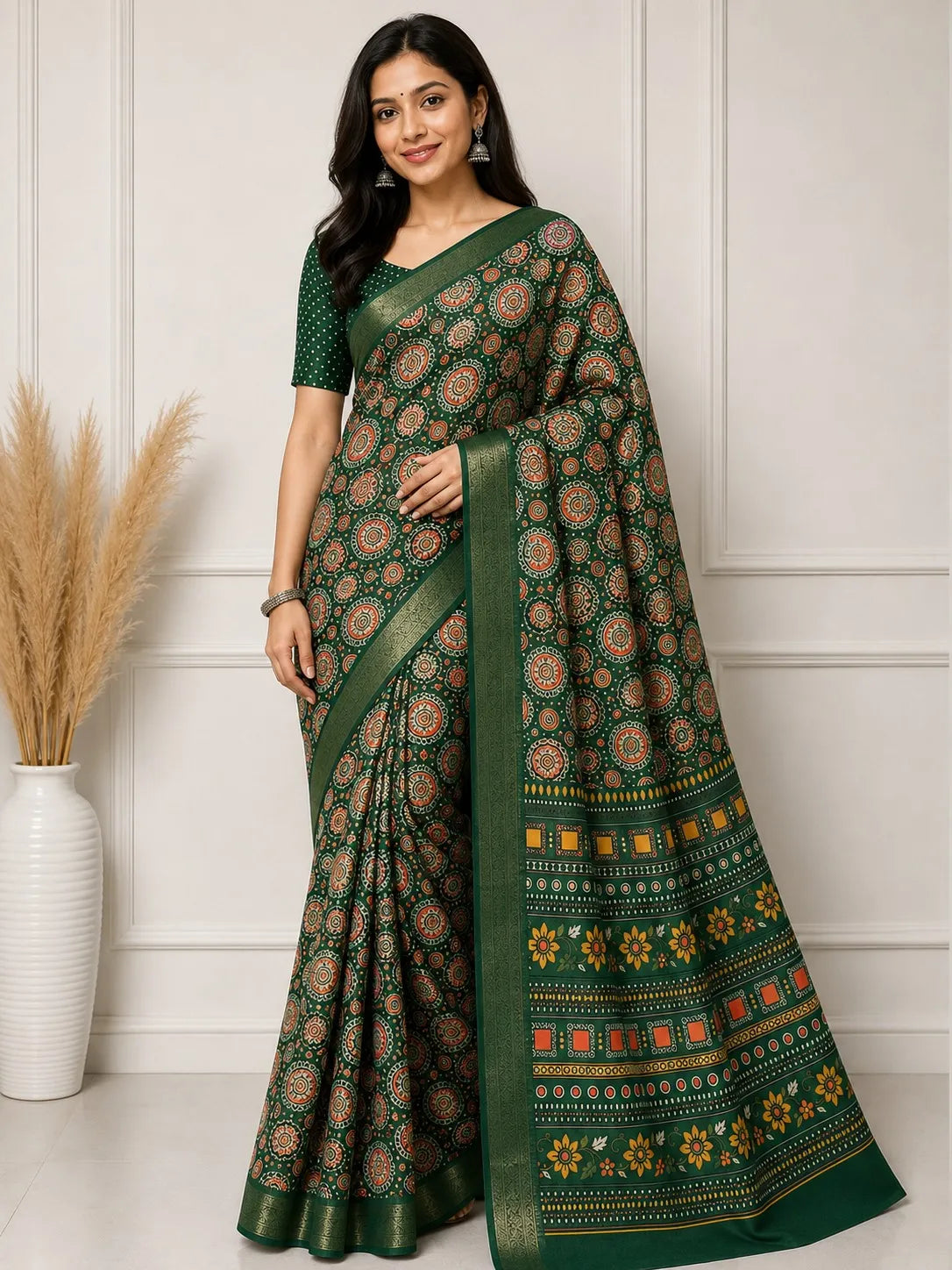 beautifully Mandala Mocha Silk Saree