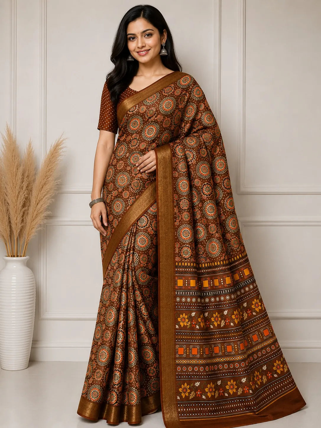 beautifully Mandala Mocha Silk Saree